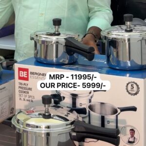 Bergner Triply Pressure SS Cooker - 2L, 3L, 5L Set