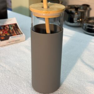 Juice Glass Bottle with Wooden Straw and Cap