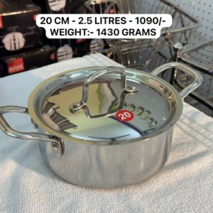 Triply Briyani Pot with Lid - 2.5 Litres - 20 CM - 1630 Grams