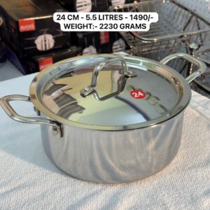 Triply Briyani Pot with Lid - 5.5 Litres - 24 CM - 2230 Grams
